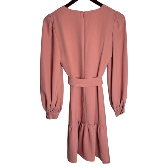 Amanda Uprichard Soft Pink V-Neck Mini Dress Bishop Sleeves Classic XS - Picture 5 of 12